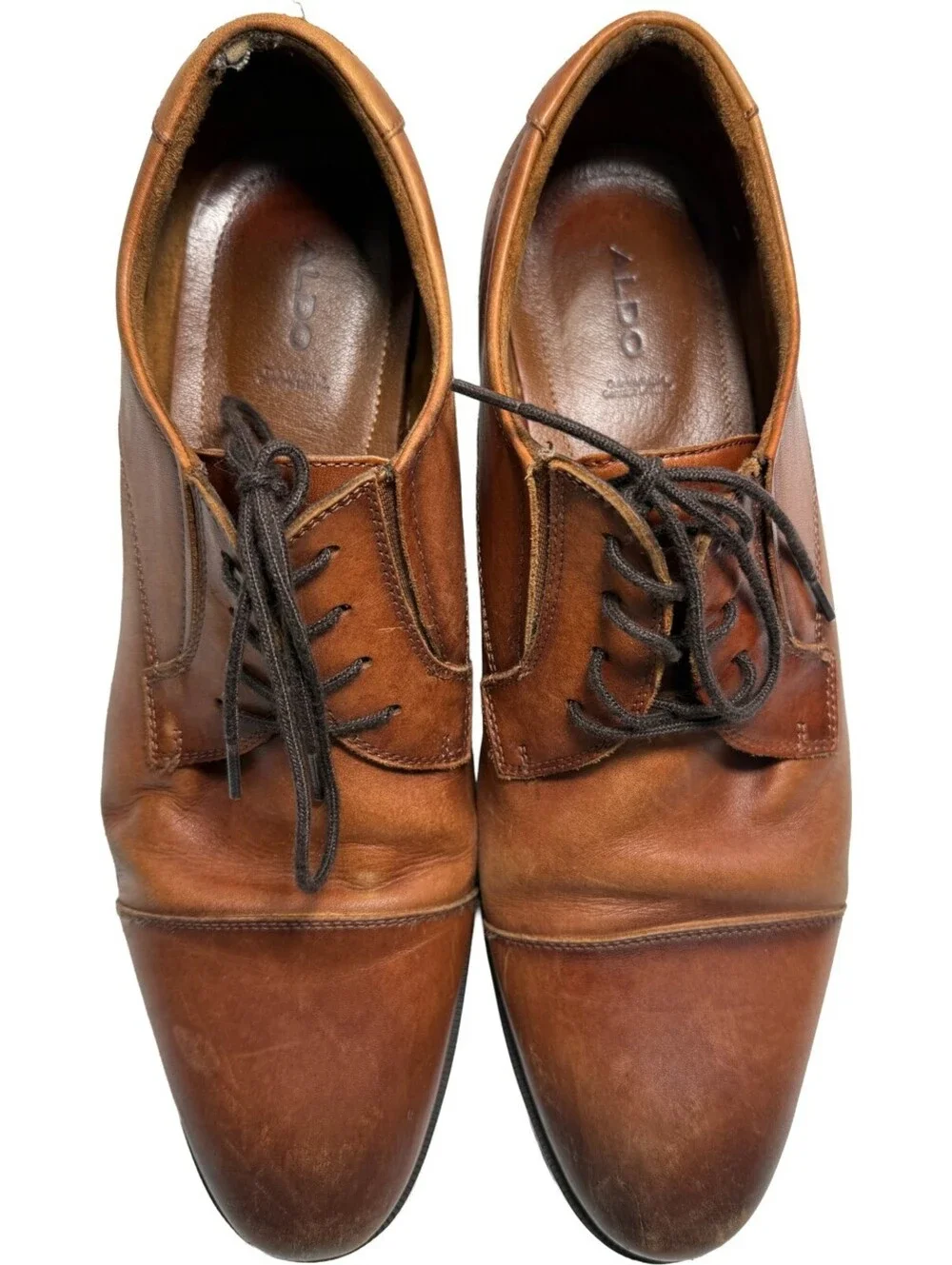 Aldo Flex Cap Toe Oxford Cognac Brown Leather Dress Shoes Mens Size 12 Lace Up